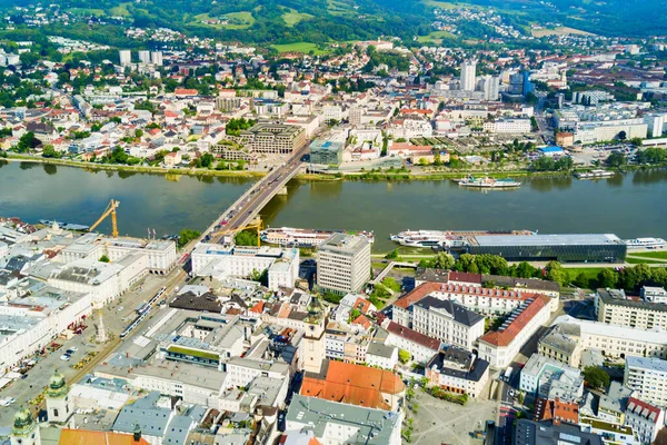 Avusturya Daki Linz Şehir Merkezi Tuna Nehri Panoramik Manzarası Linz — Stok fotoğraf