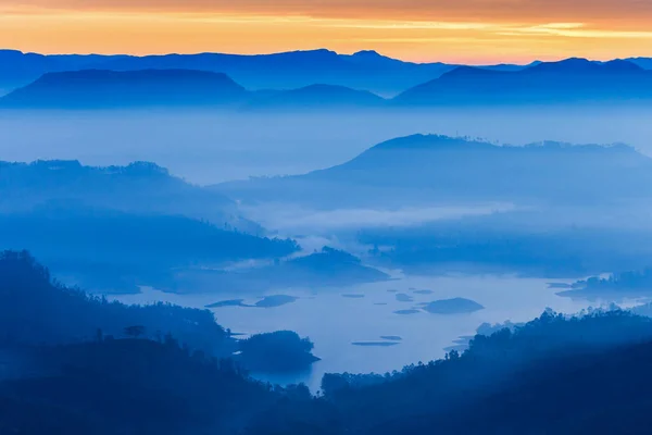 Foggy Montagnes Vue Panoramique Aérienne Depuis Pic Adams Sri Pada — Photo