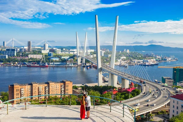 Zolotoy Altın Köprüsü Manzaralı Rusya Nın Vladivostok Kentindeki Zolotoy Rog — Stok fotoğraf