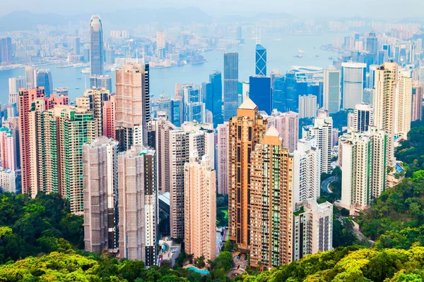 Hongkong Skyline Antenn Panoramautsikt Från Victoria Peak Utsiktspunkt Hongkong Centrum — Stockfoto