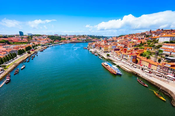 Douro River Local Houses Orange Roofs Porto City Aerial Panoramic — Stock Photo, Image