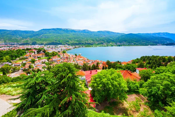 Lake Ohrid Ohrid City Aerial Panoramic View Samuel Fortress North — Stock Photo, Image