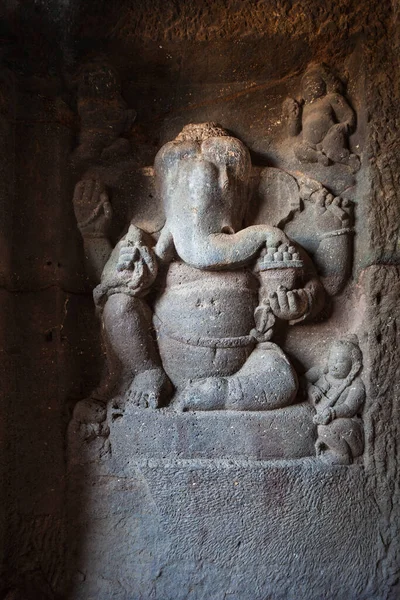 Rzeźba Ganesha Świątyni Kailasa Lub Kailash Jaskiniach Ellora Maharashtra Indie — Zdjęcie stockowe