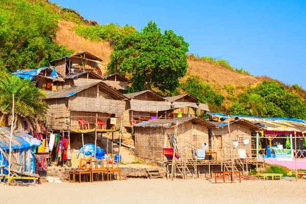 Hütten Schönen Gelben Sandstrand Dorf Arambol Norden Von Goa Südindien — Stockfoto