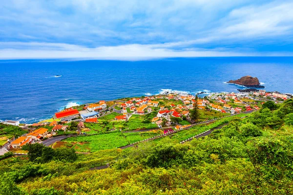 Letecký Panoramatický Výhled Město Porto Moniz Ostrov Madeira Portugalsku — Stock fotografie