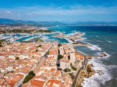 Antibes port aerial panoramic view. Antibes is a city located on the French Riviera or Cote d'Azur in France. clipart