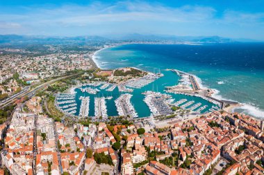 Antibes port aerial panoramic view. Antibes is a city located on the French Riviera or Cote d'Azur in France. clipart