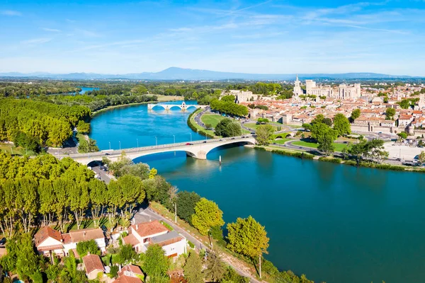 Rio Rhone Vista Panorâmica Aérea Avignon Avignon Uma Cidade Rio — Fotografia de Stock