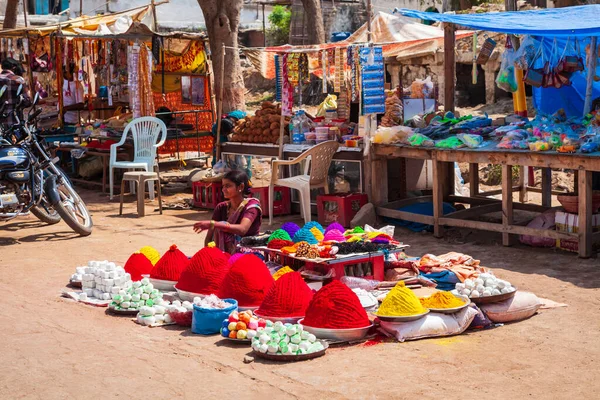 Hampi India February 2012 Holi Powder Colors Local Market India — 图库照片