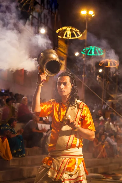 Varanasi Indien April 2012 Ganga Aarti Ist Eine Zeremonie Ehren — Stockfoto