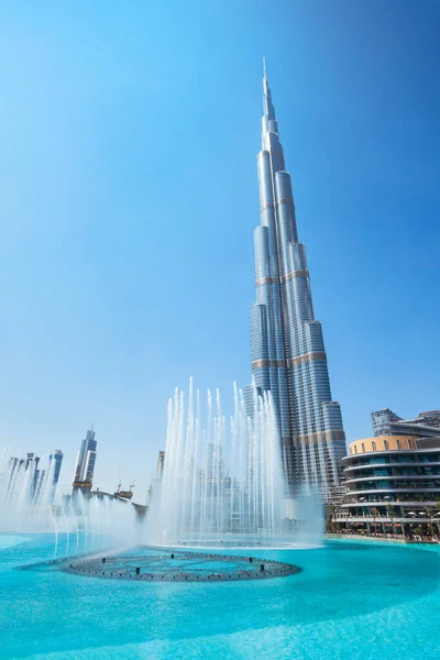 Dubai Vae Februari 2019 Dubai Fontein Burj Khalifa Tower Een — Stockfoto