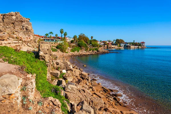 Rotsachtige Strand Het Centrum Van Side Stad Gelegen Antalya Regio — Stockfoto