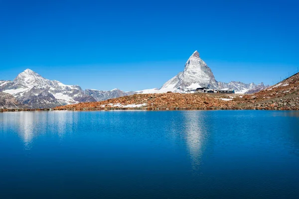 Lac Riffelsee Montagne Cervin Dans Les Alpes Situé Entre Suisse — Photo