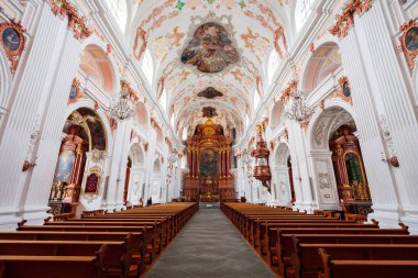 LUZERN, SWITZERLAND - JULY 11, 2019: Lucerne Jesuit Church or Jesuitenkirche St. Franz Xaver is a Catholic church located in Lucerne city, Switzerland clipart