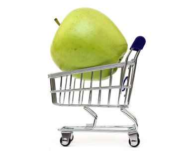 Beyaz arka plan üzerinde Apple alışveriş sepeti