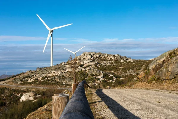 Beautiful Landscape Wind Energy Turbines Blue Sky — Stock Photo, Image