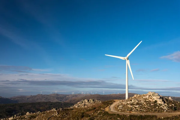Beautiful Landscape Wind Energy Turbines Blue Sky — Stock Photo, Image