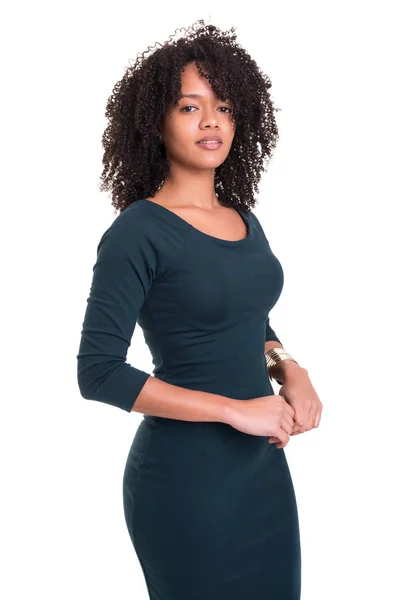 Mulher Negócios Africana Bonita Posando Isolado Sobre Fundo Branco — Fotografia de Stock