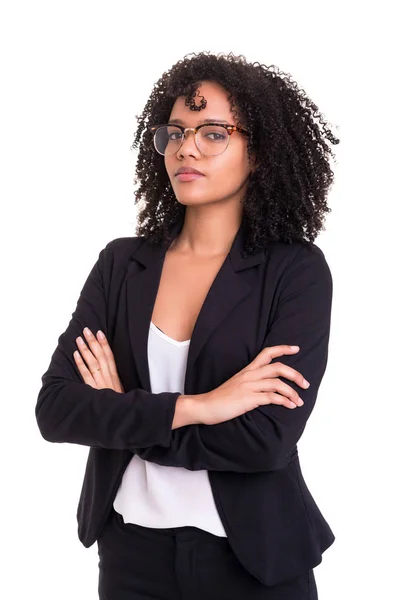 Beautiful Young African Business Woman Posing Isolated White — Stock Photo, Image