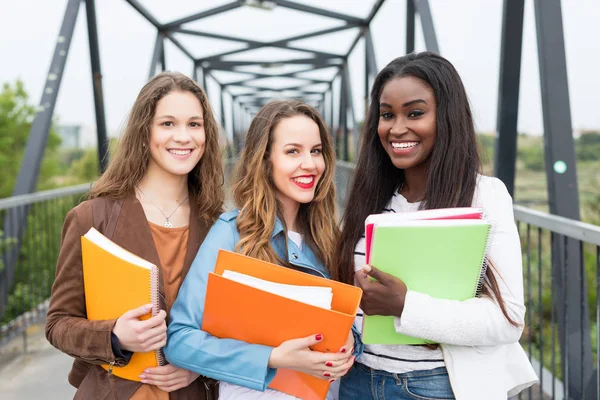 Grupa Multi Etniczne Młodych Studentów Kampusie Uniwersytetu — Zdjęcie stockowe