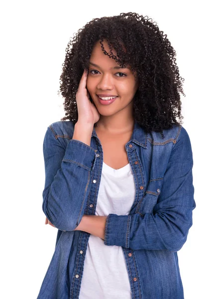 Junge Afrikanerin Posiert Auf Weißem Hintergrund — Stockfoto