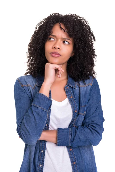 Junge Frau Mit Toller Idee Auf Weißem Hintergrund — Stockfoto