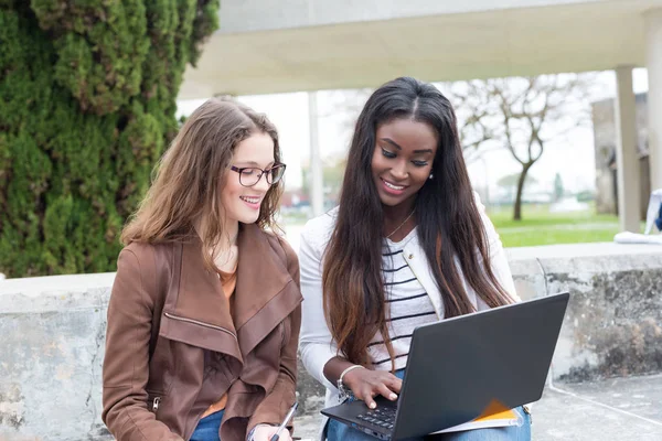 Dos Jóvenes Estudiantes Que Estudian Campus Universitario — Foto de Stock