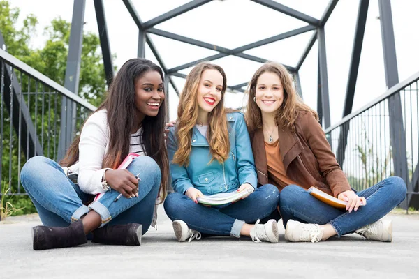 Gruppe Multiethnischer Junger Studenten Auf Dem Universitätscampus — Stockfoto