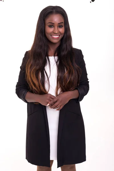Joven Mujer Africana Posando Sobre Fondo Blanco —  Fotos de Stock