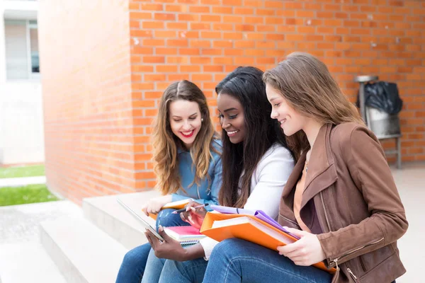 Gruppe Multiethnischer Junger Studenten Auf Dem Universitätscampus — Stockfoto