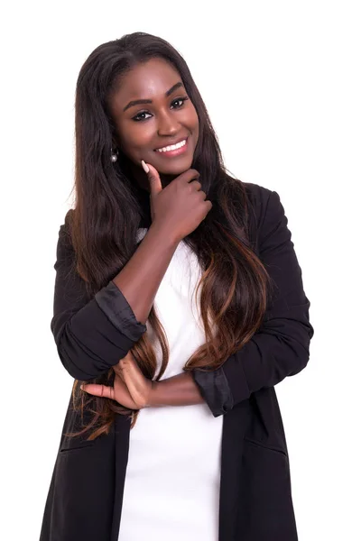 Hermosa Mujer Negocios Africana Posando Aislada Sobre Fondo Blanco —  Fotos de Stock