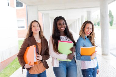 Grup çok etnik genç öğrenciler Üniversitesi Kampüsü