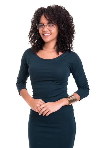 Mooie Jonge Afrikaanse Zakenvrouw Poseren Geïsoleerde Wit — Stockfoto