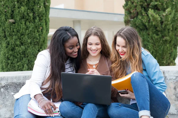 Grup çok etnik genç öğrenciler Üniversitesi Kampüsü