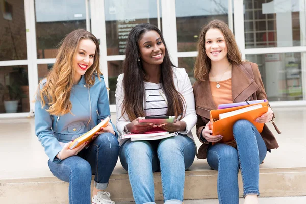 Grup çok etnik genç öğrenciler Üniversitesi Kampüsü