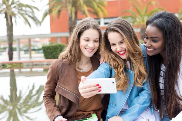 Grup çok etnik genç öğrenciler Üniversitesi Kampüsü