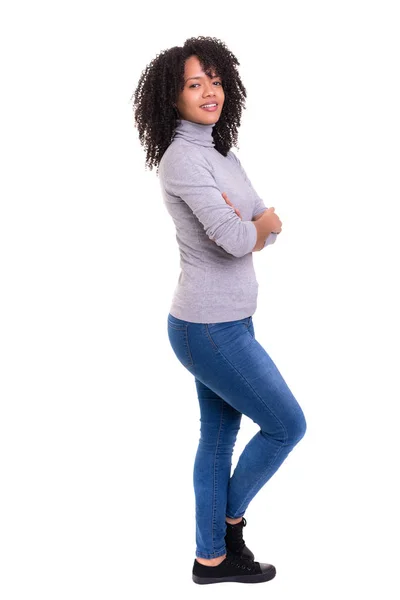 Mooie Jonge Afrikaanse Vrouw Poseren Geïsoleerde Wit — Stockfoto