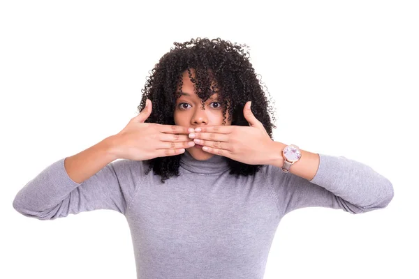 Zeer Verrast Vrouw Geïsoleerd Een Witte Achtergrond — Stockfoto