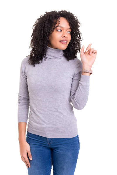 Uau Olha Para Isto Africano Americano Mulher Apontando Branco — Fotografia de Stock