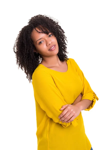 Hermosa Joven Africana Posando Aislada Sobre Blanca — Foto de Stock