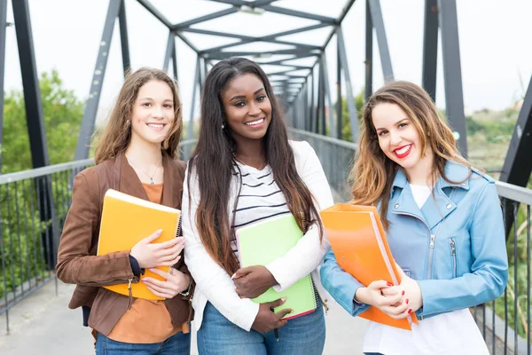 Grup çok etnik genç öğrenciler Üniversitesi Kampüsü