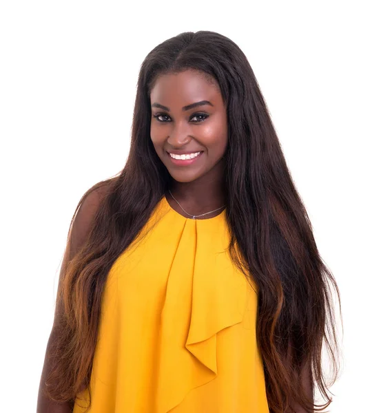 Mooie Jonge Afrikaanse Vrouw Poseren Geïsoleerde Wit — Stockfoto