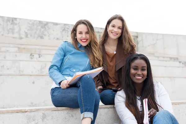 Grupo Jovens Estudantes Multi Étnicos Campus Universitário — Fotografia de Stock