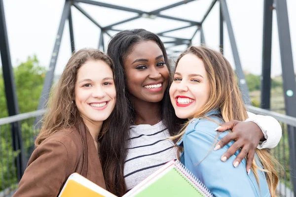 Groep Multi Etnische Jonge Studenten Bridge — Stockfoto