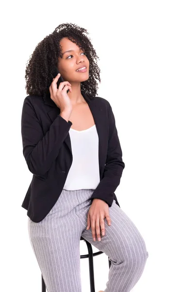 African Business Woman Phone Isolated White Background — Stock Photo, Image