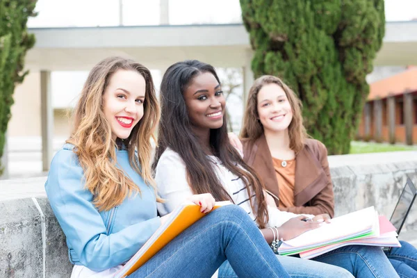 Grup çok etnik genç öğrenciler Üniversitesi Kampüsü