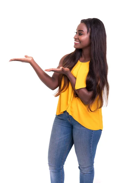 Vackra Afrikanska Affärskvinna Presentera Din Produkt — Stockfoto