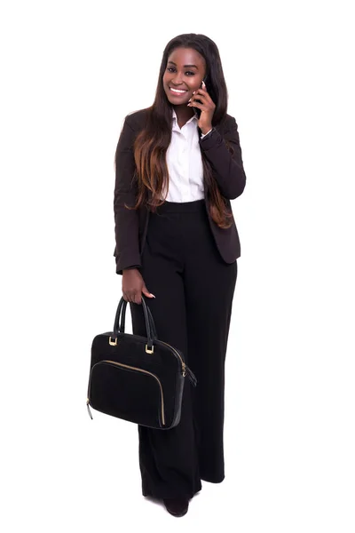 Back View Young African Businesswoman Holding Briefcase Isolated White Background — Stock Photo, Image