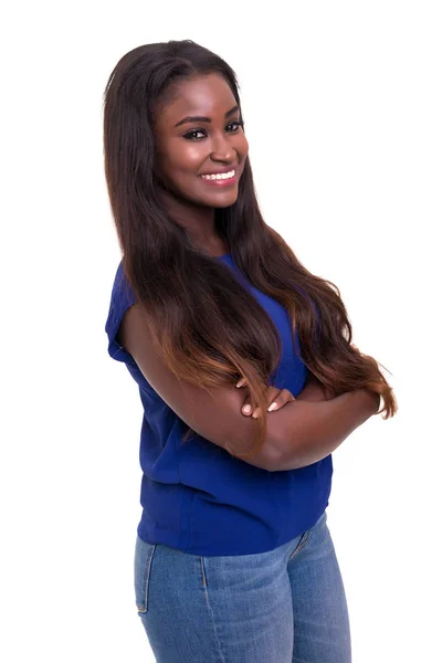 Young African Woman Posing Isolated White Background — Stock Photo, Image