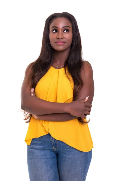 Young African Woman Having Great Idea Isolated White Background — Stock Photo, Image